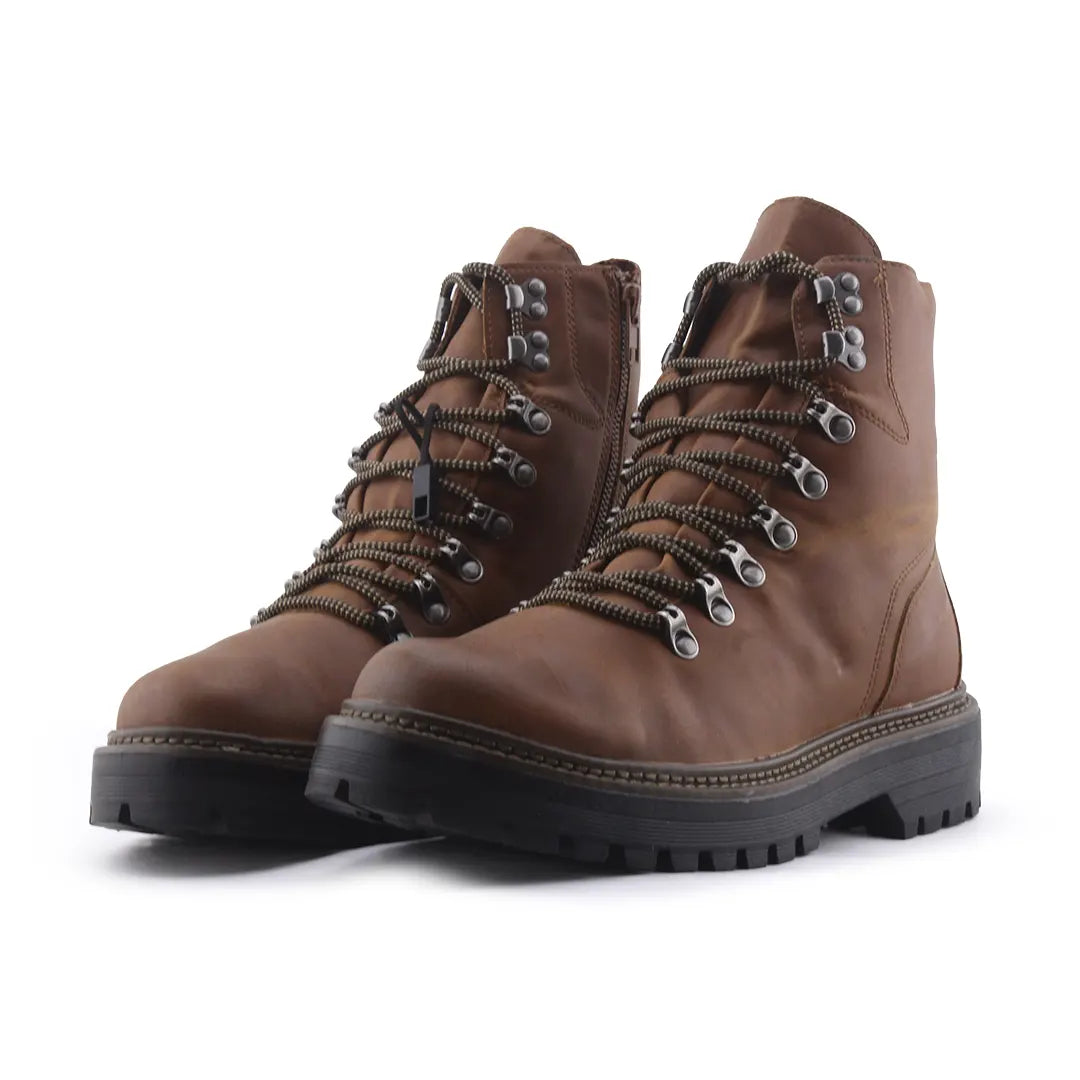 Pull & Bear Zipper Lace Up Ankle Boot | 100% Authentic Leather