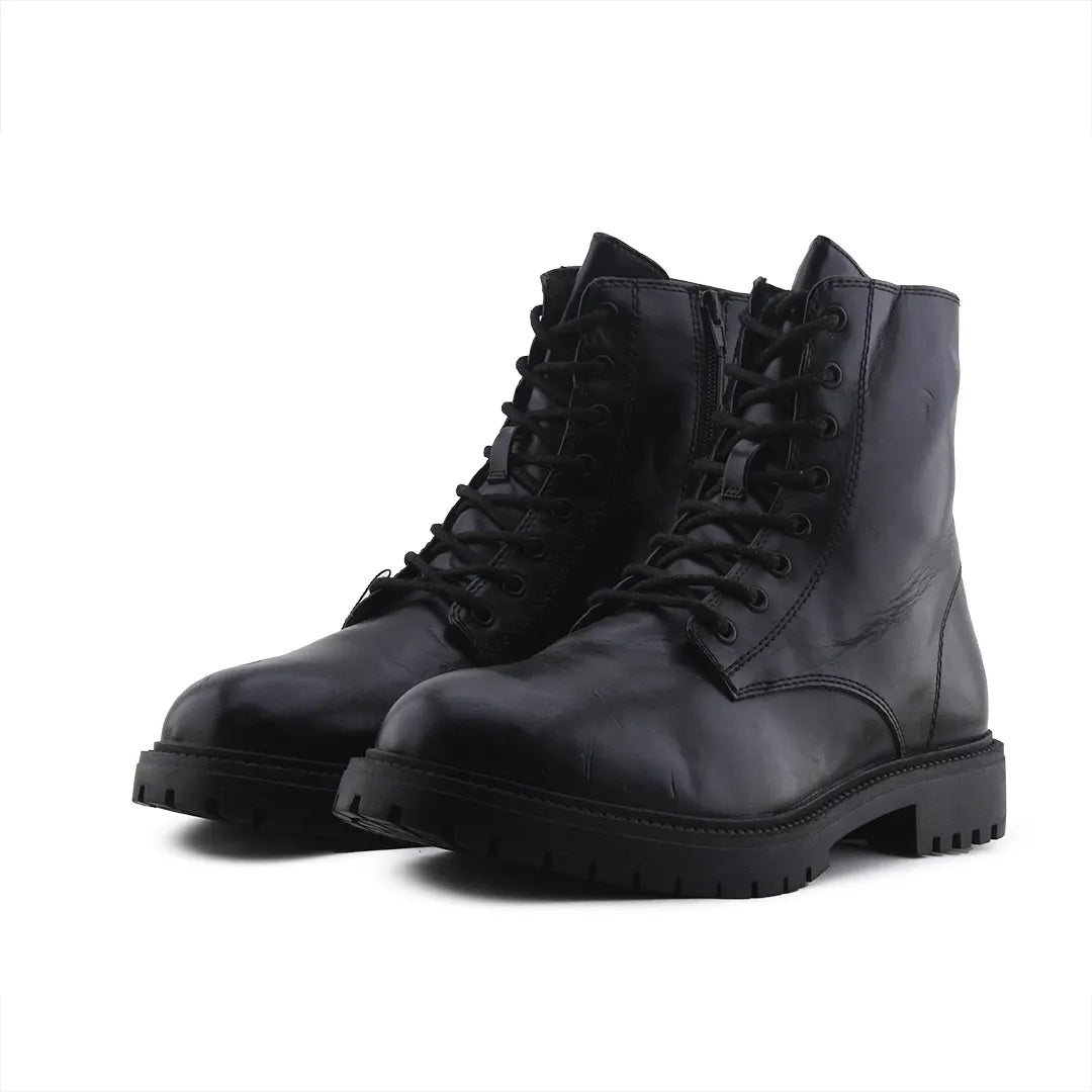 Pull & Bear Zipper Lace Up Ankle Boot | 100% Authentic Leather