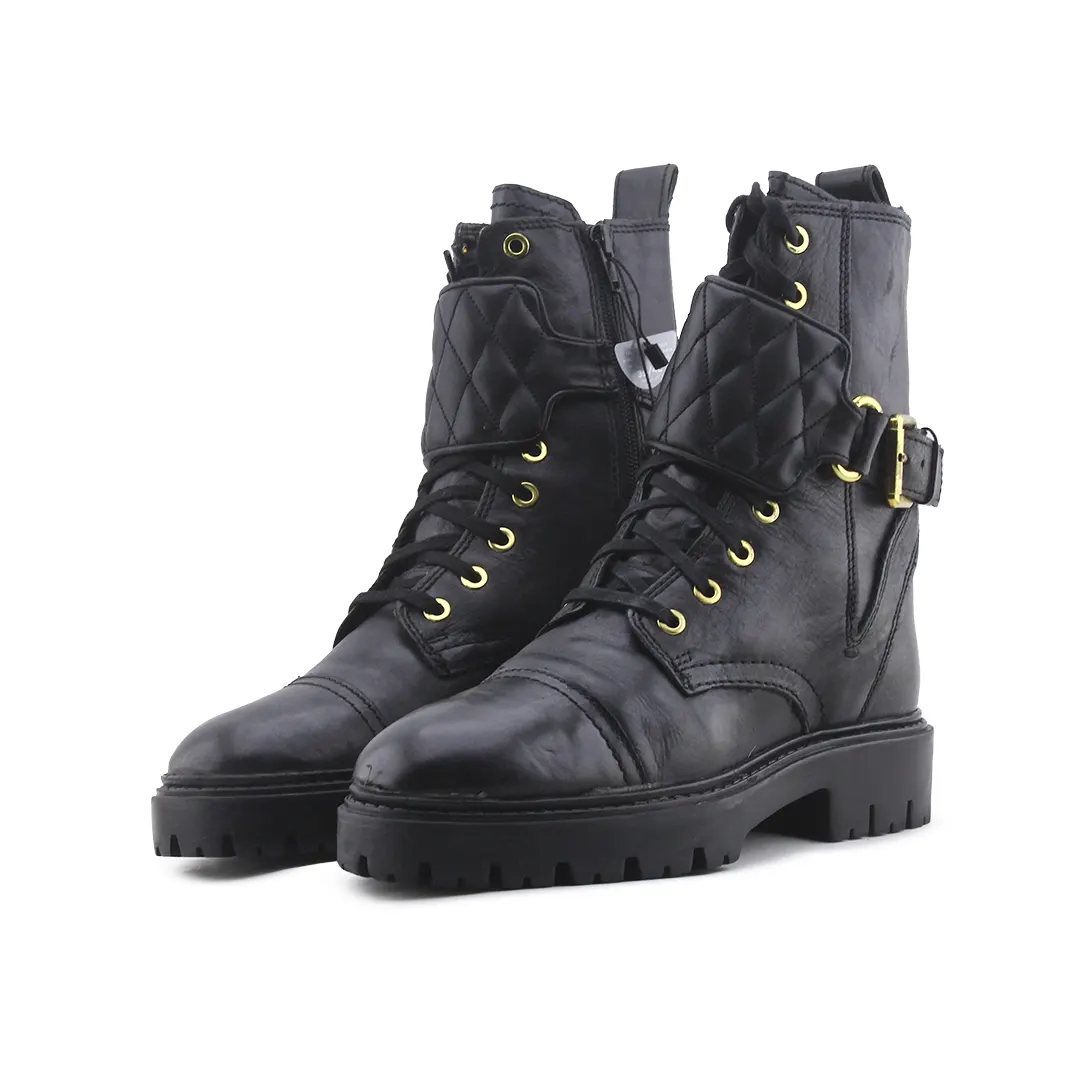 Mango Zipper Buckle Strap Lace Up Ankle Boot | 100% Authentic Leather