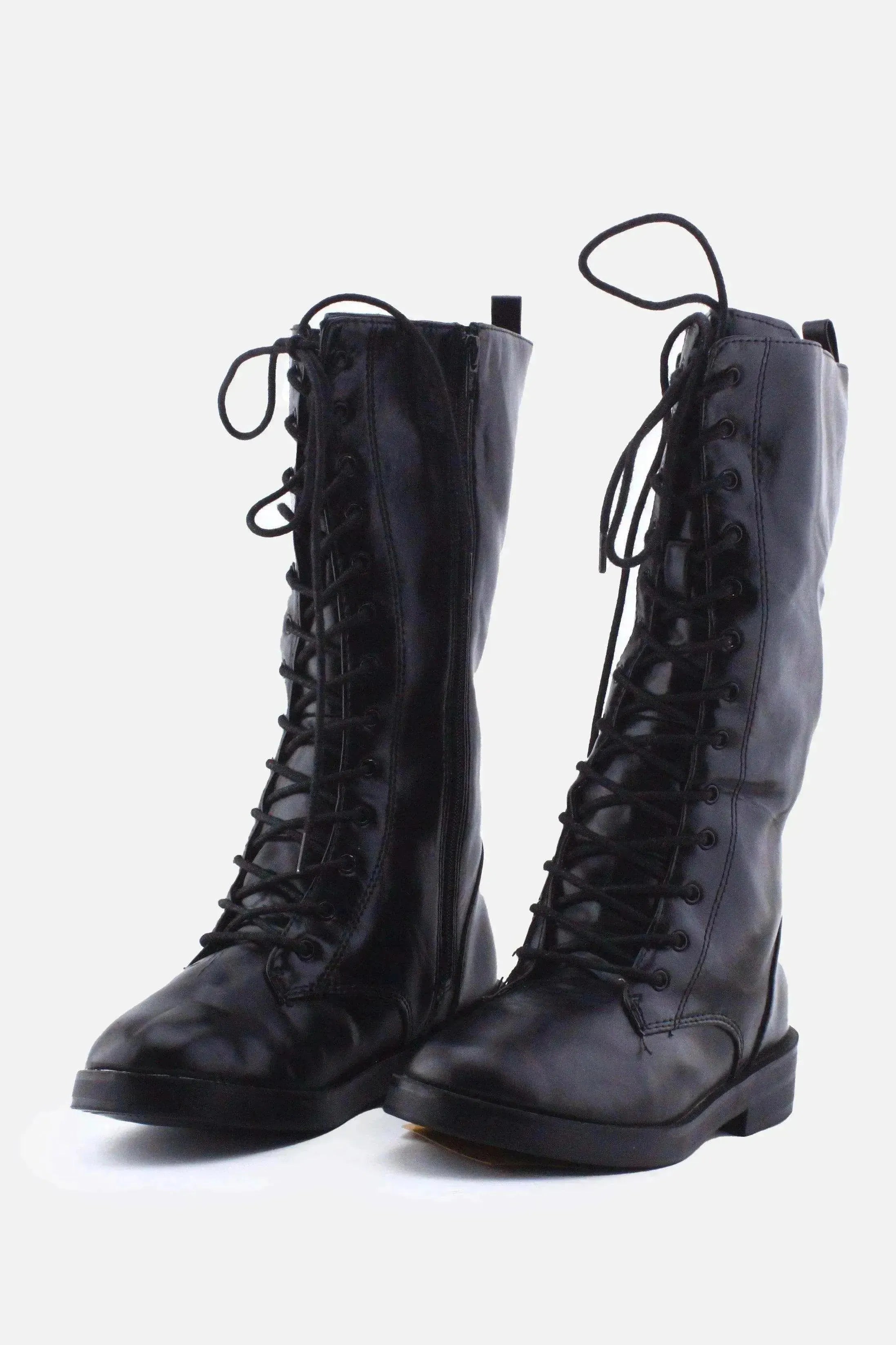 Zara Zipper Laces Combat Boots | 100% Authentic Leather - sundaybazar