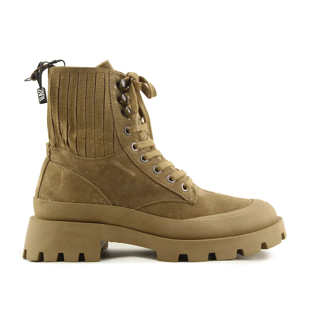 Zara Stretchable Lace Up Suede Ankle Boot