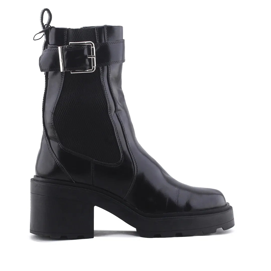 Zara Zipper Stretchable Buckle Strap Ankle Boot | 100% Authentic Leather