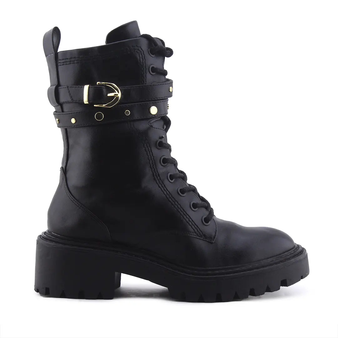 Stradivarius Zipper Lace Up Buckle Strap Ankle Boot | 100% Authentic Leather