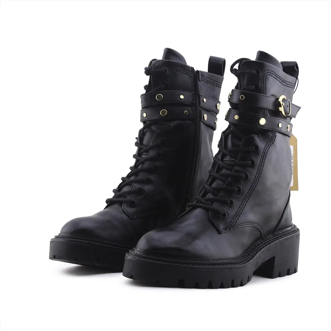 Stradivarius Zipper Lace Up Buckle Strap Ankle Boot | 100% Authentic Leather
