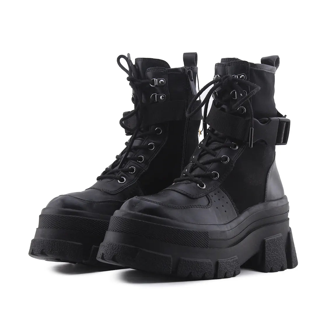 Stradivarius Zipper Buckle Strap Lace Up Ankle Boot | 100% Authentic Leather