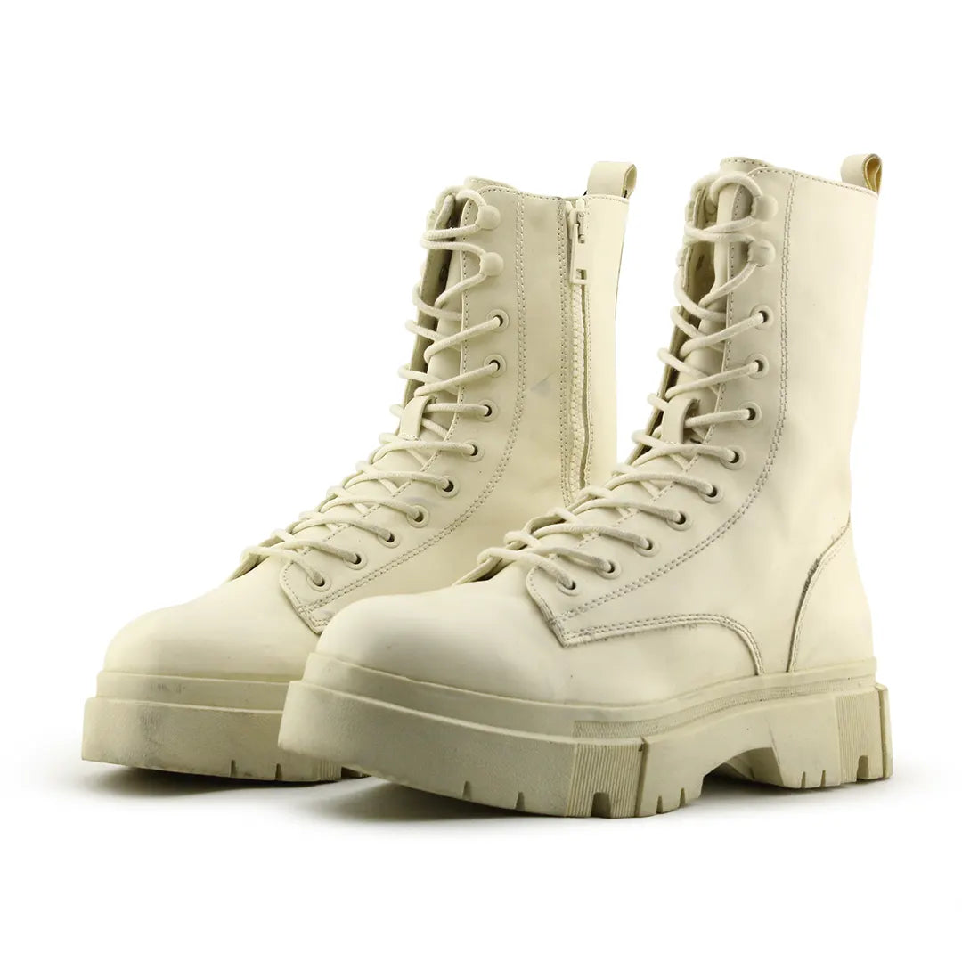 Bershka Zipper Lace Up Ankle Boot | 100% Authentic Leather