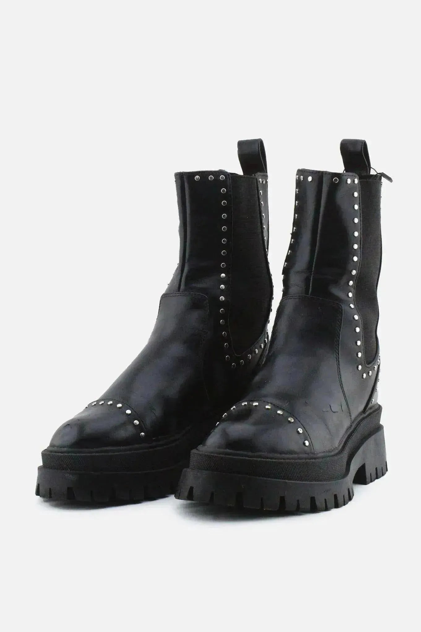 Stradivarius Stretchable Combat Ankle Boots | 100% Authentic Leather - sundaybazar