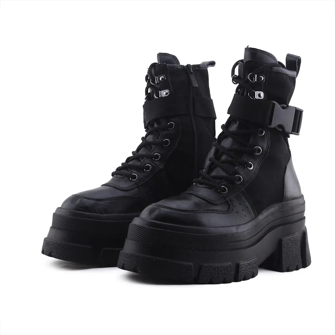 Stradivarius Zipper Lace Up Buckle Strap Ankle Boot | 100% Authentic Leather