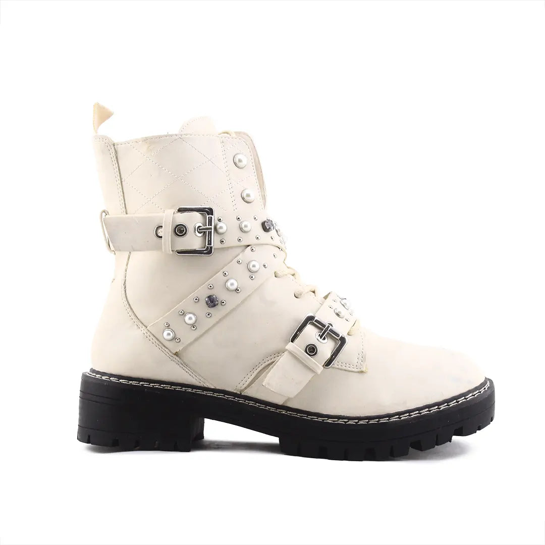 Stradivarius Zipper Lace Up Buckle Strap Ankle Boot | 100% Authentic Leather
