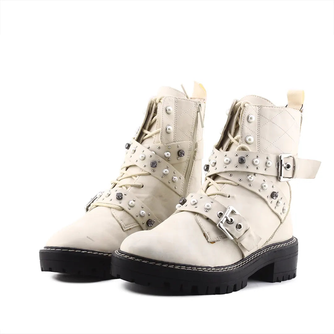 Stradivarius Zipper Lace Up Buckle Strap Ankle Boot | 100% Authentic Leather