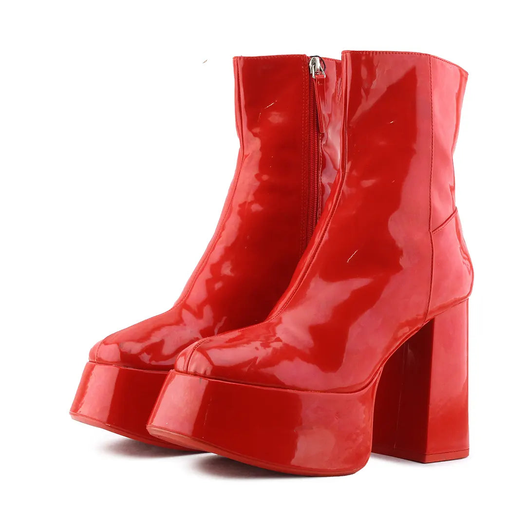 Bershka Zipper Patent Ankle Boot