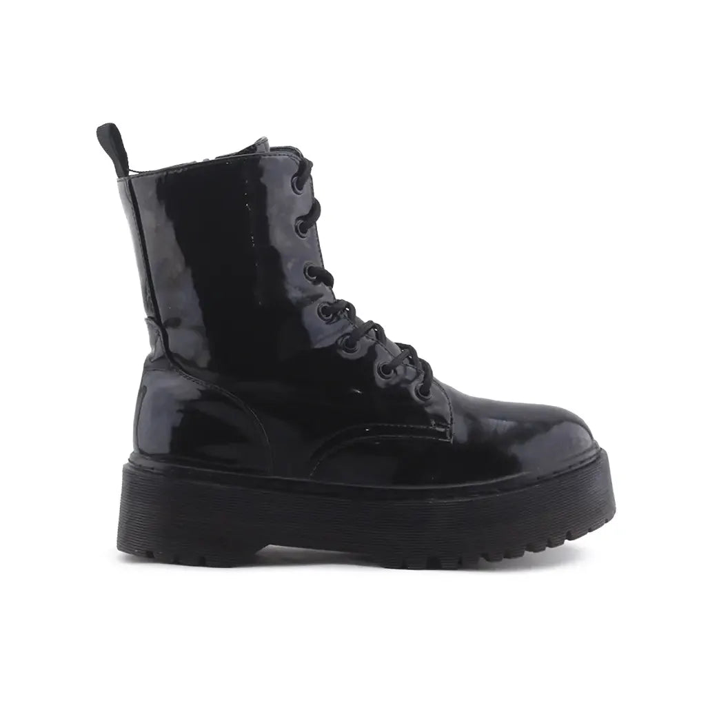 European Brand Zipper Lace Up Patent Ankle Boot