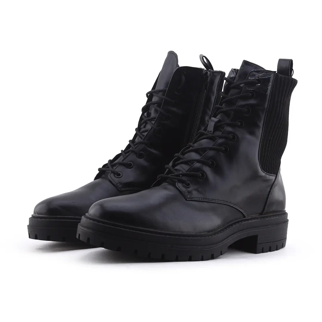 Lefties Zipper Stretchable Lace Up Ankle Boot | 100% Authentic Leather
