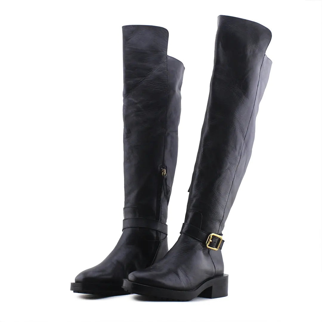 Zara Zipper Buckle Strap Over The Knee Boot | 100% Authentic Leather