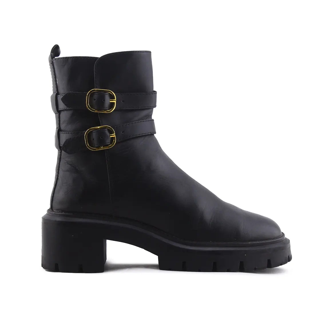 Massimo Dutti Zipper Buckle Strap Ankle Boot | 100% Authentic Leather