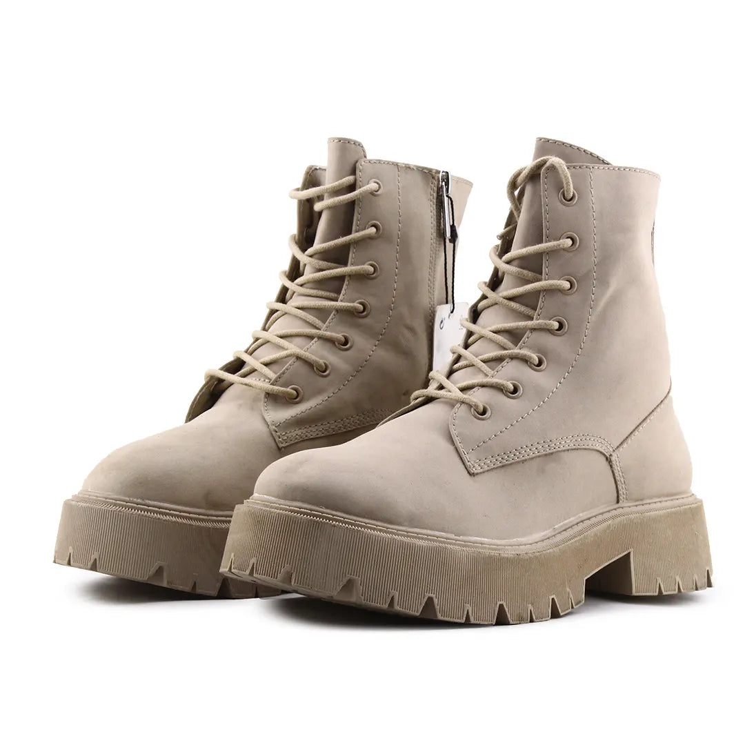 Bershka Zipper Lace Up Ankle Boot | 100% Authentic Leather