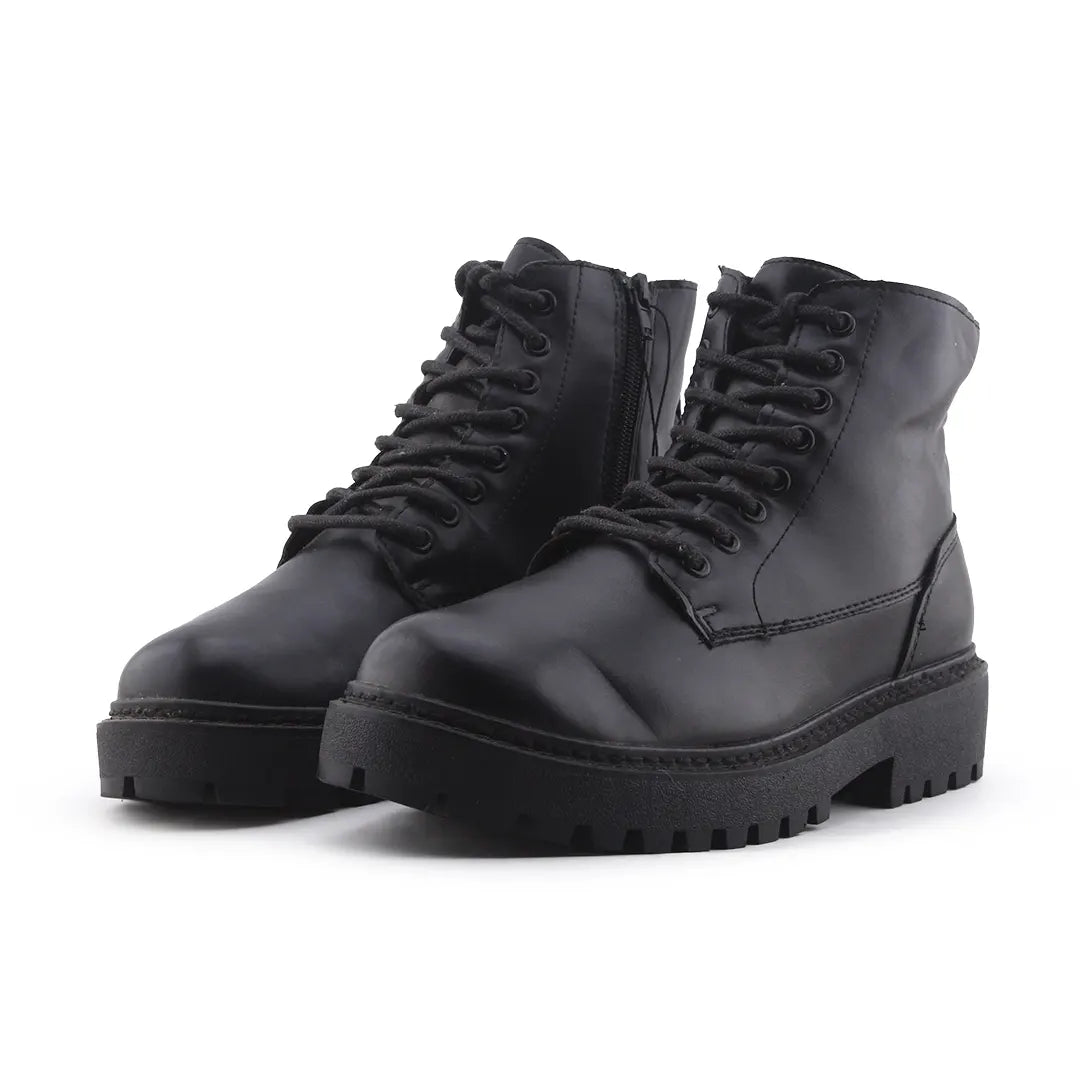 Pull & Bear Zipper Lace Up Ankle Boot | 100% Authentic Leather