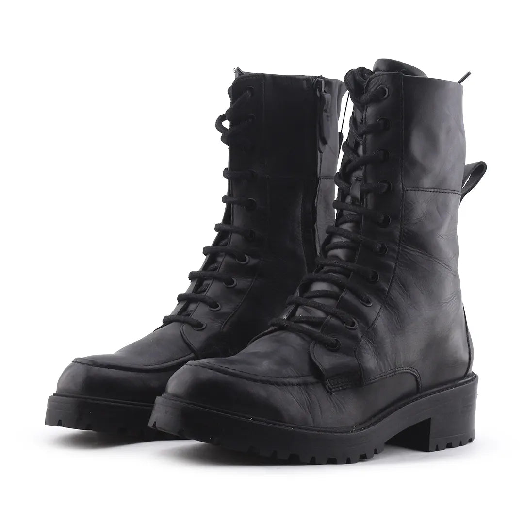 Massimo Dutti Zipper Lace Up Ankle Boot | 100% Authentic Leather