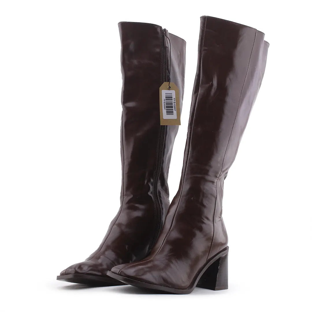 Stradivarius Zipper Knee High Boot | 100% Authentic Leather
