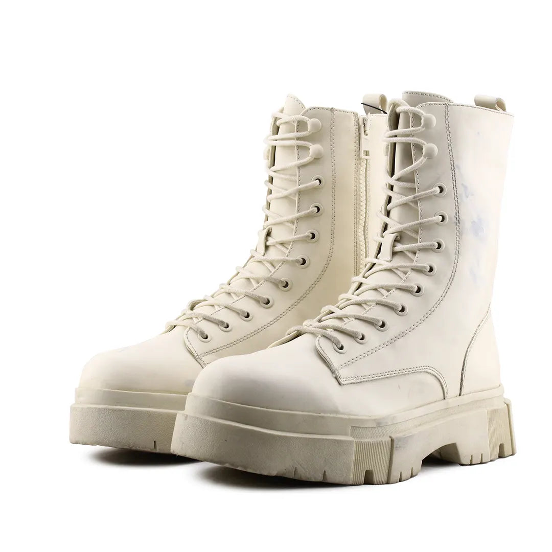 Bershka Zipper Lace Up Ankle Boot | 100% Authentic Leather