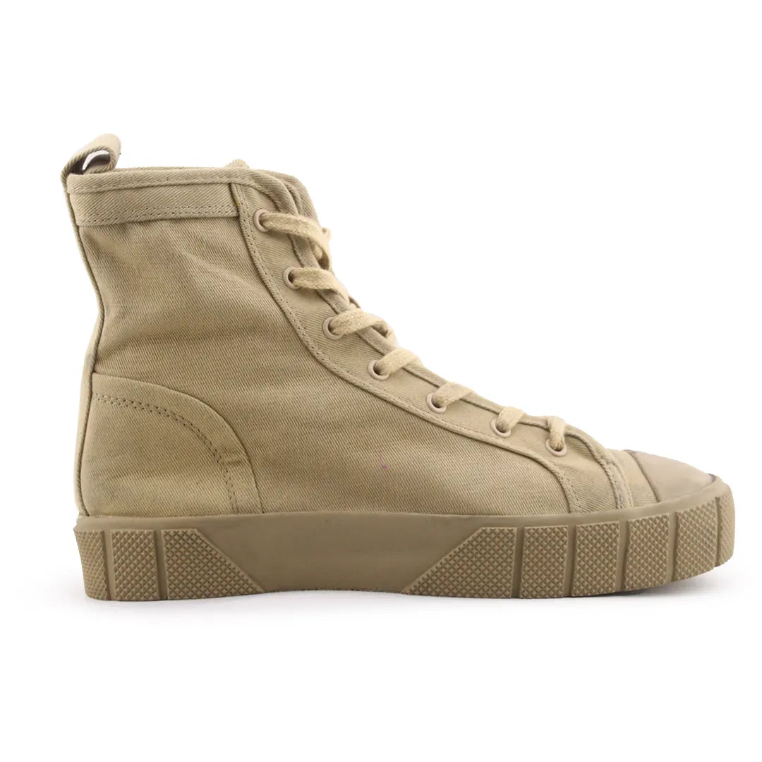 Zara Women's Boots High Top Plarform Combat Beige Fabric Lace Up