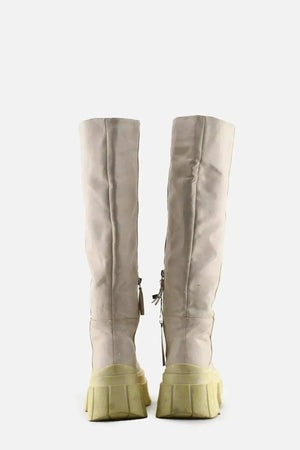 Bershka Zipper Combat Knee High Boots | 100% Authentic Leather - sundaybazar