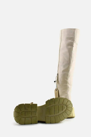 Bershka Zipper Combat Knee High Boots | 100% Authentic Leather - sundaybazar