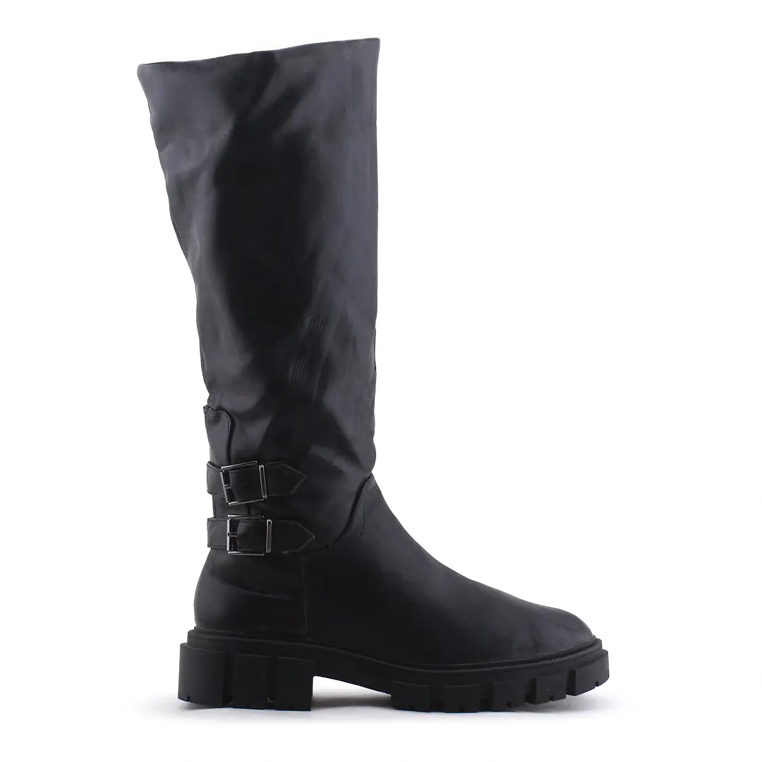 Stradivarius Zipper Buckle Strap Knee High Boot | 100% Authentic Leather