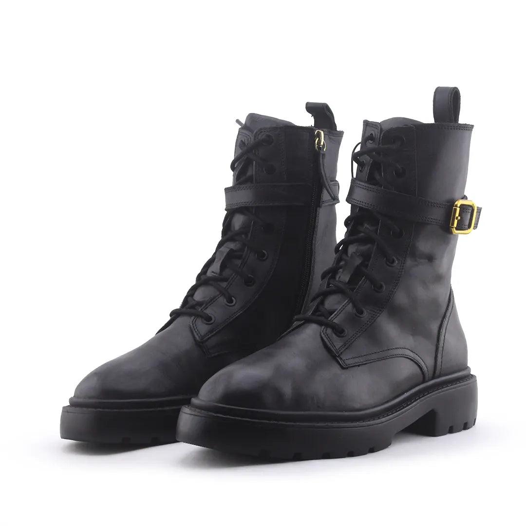 Zara Zipper Buckle Strap Lace Up Ankle Boot | 100% Authentic Leather