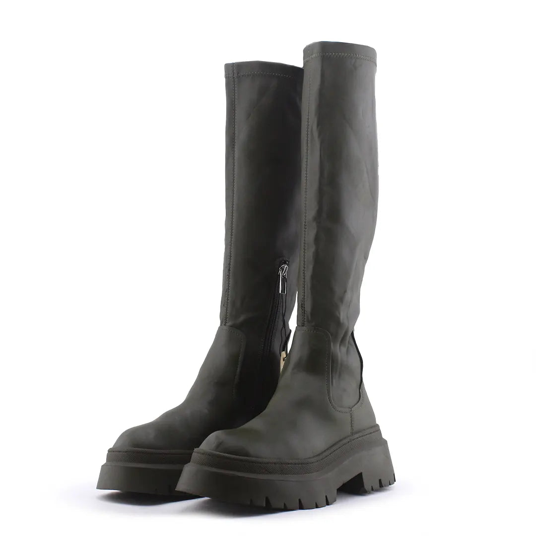 Pull & Bear Zipper Knee High Boot | 100% Authentic Leather
