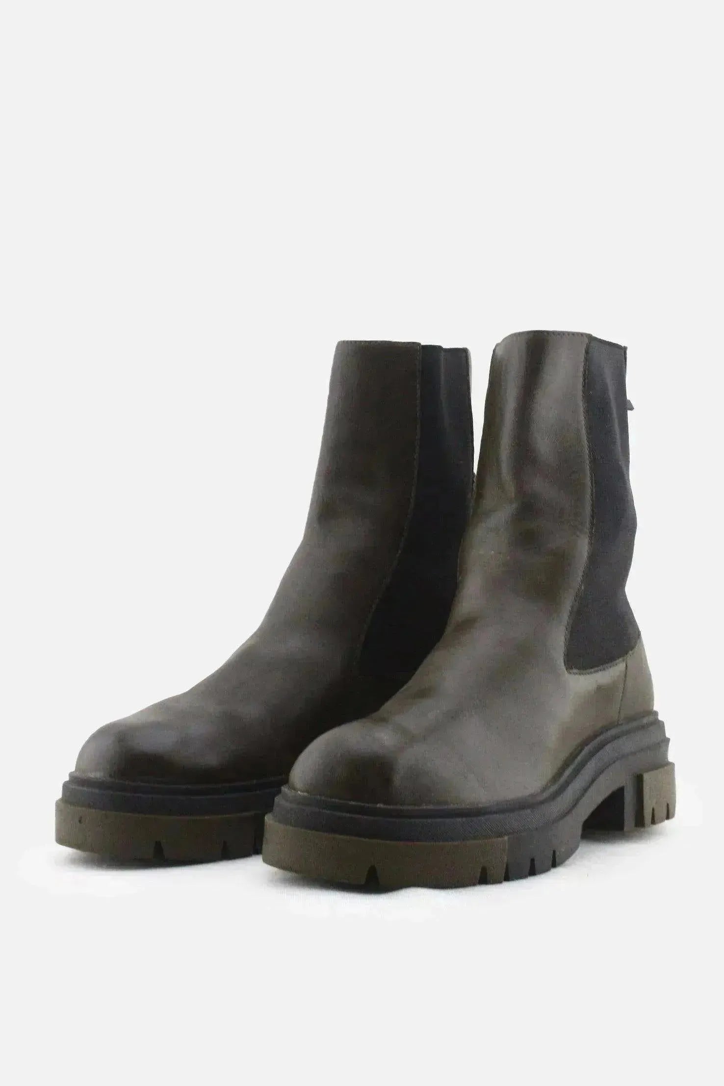 Zara Stretchable Combat Ankle Boots | 100% Authentic Leather - sundaybazar