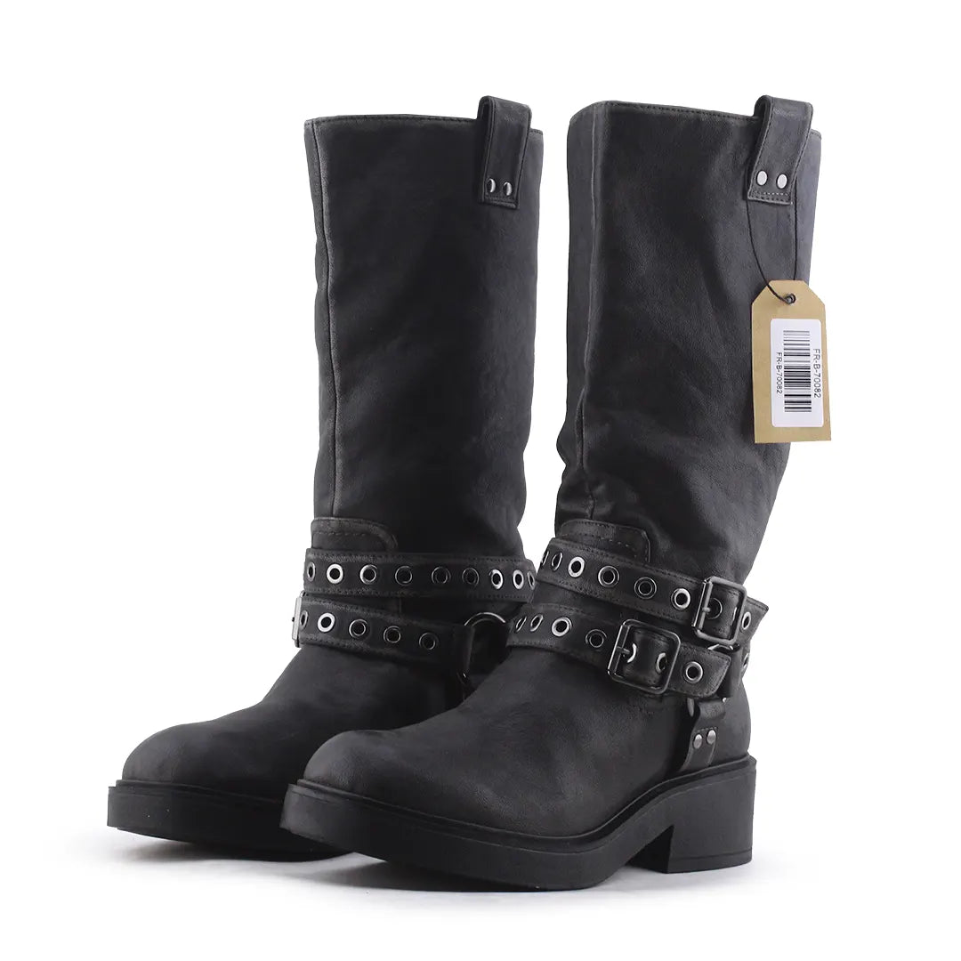 Bershka Buckle Strap Knee High Boot | 100% Authentic Leather