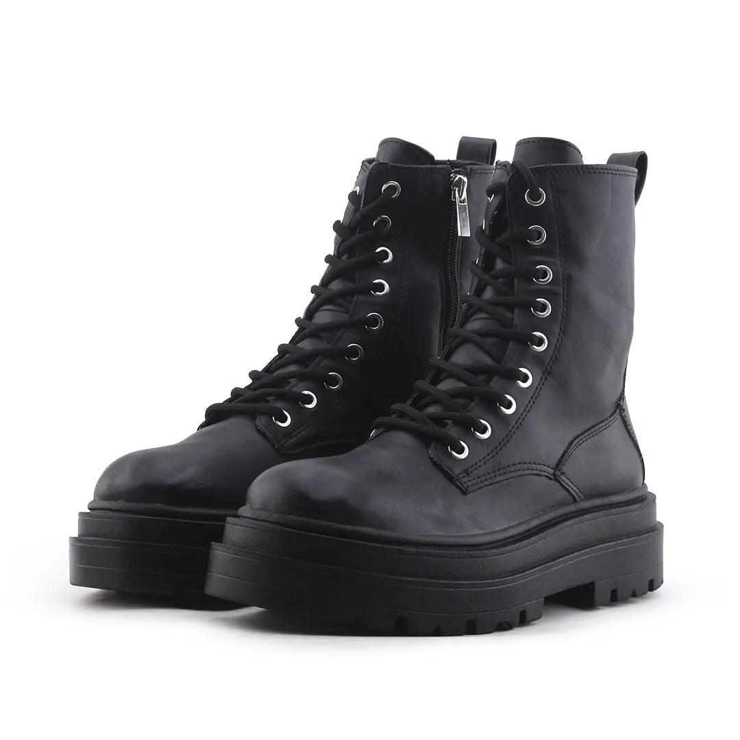 Pull & Bear Zipper Lace Up Ankle Boot | 100% Authentic Leather