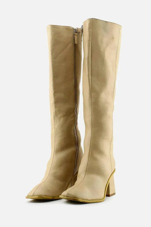 Pull & Bear Zipper Block Knee High Boots | 100% Authetic Leather - sundaybazar