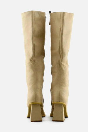 Pull & Bear Zipper Block Knee High Boots | 100% Authetic Leather - sundaybazar