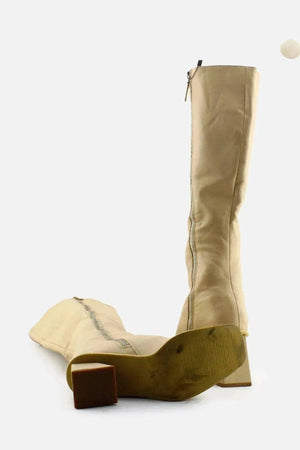 Pull & Bear Zipper Block Knee High Boots | 100% Authetic Leather - sundaybazar