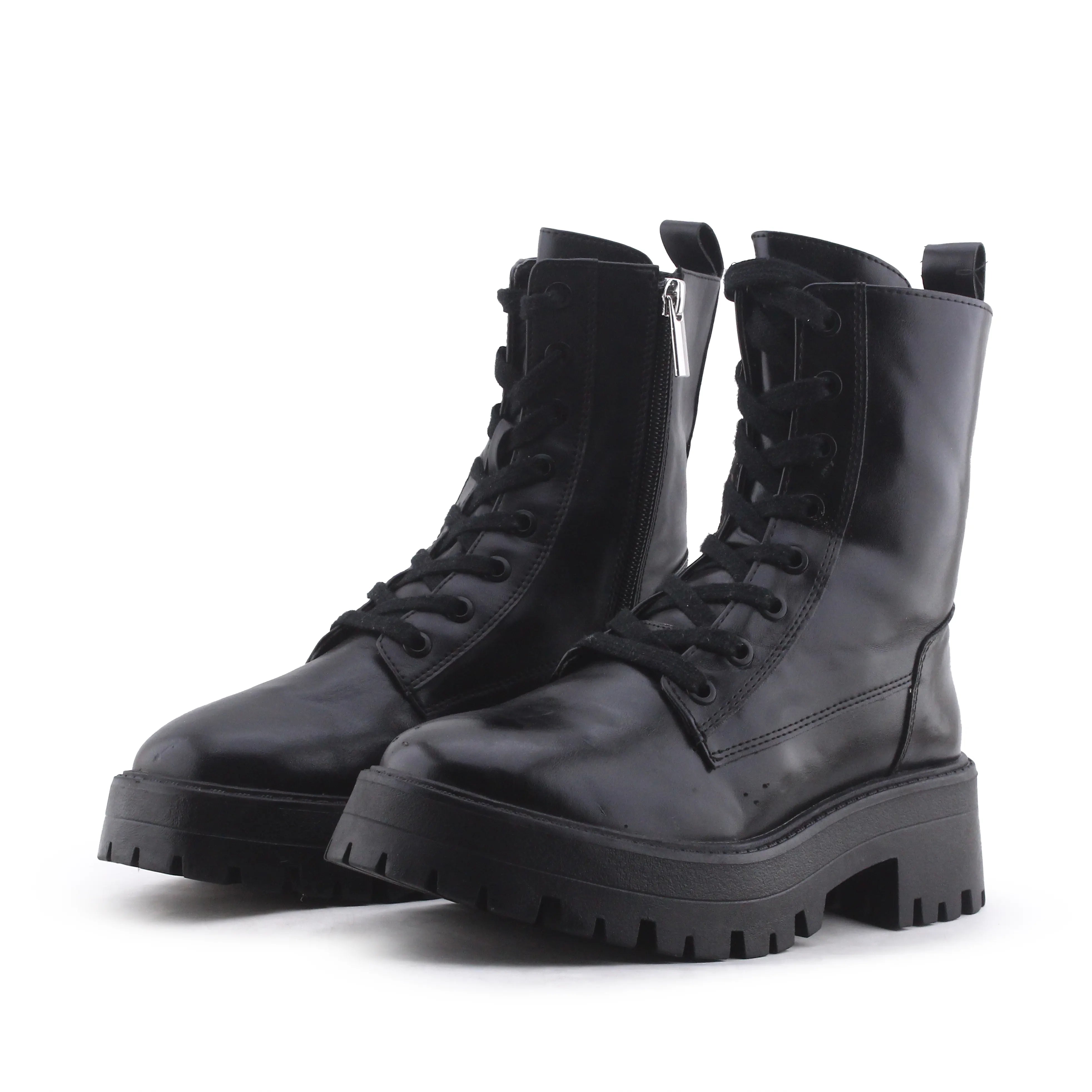 Pull & Bear Zipper Lace Up Ankle Boot | 100% Authentic Leather