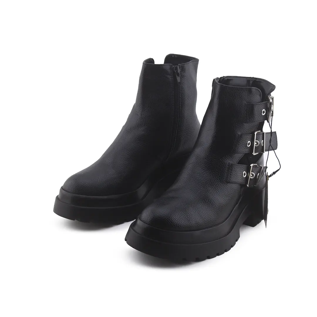 Bershka Zipper Buckle Strap Boot | 100% Authentic Leather