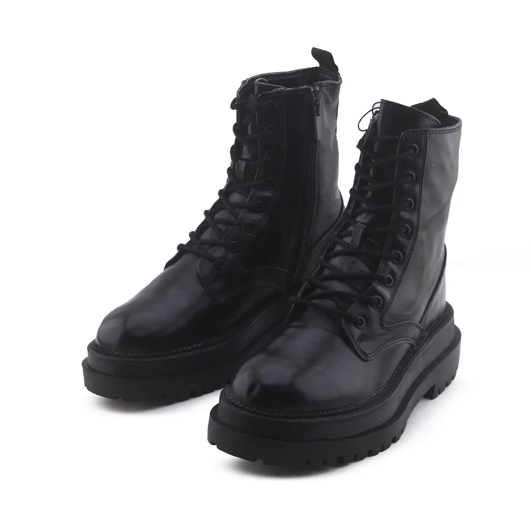 Stradivarius Zipper Lace Up Combat Ankle Boot | 100% Authentic Leather