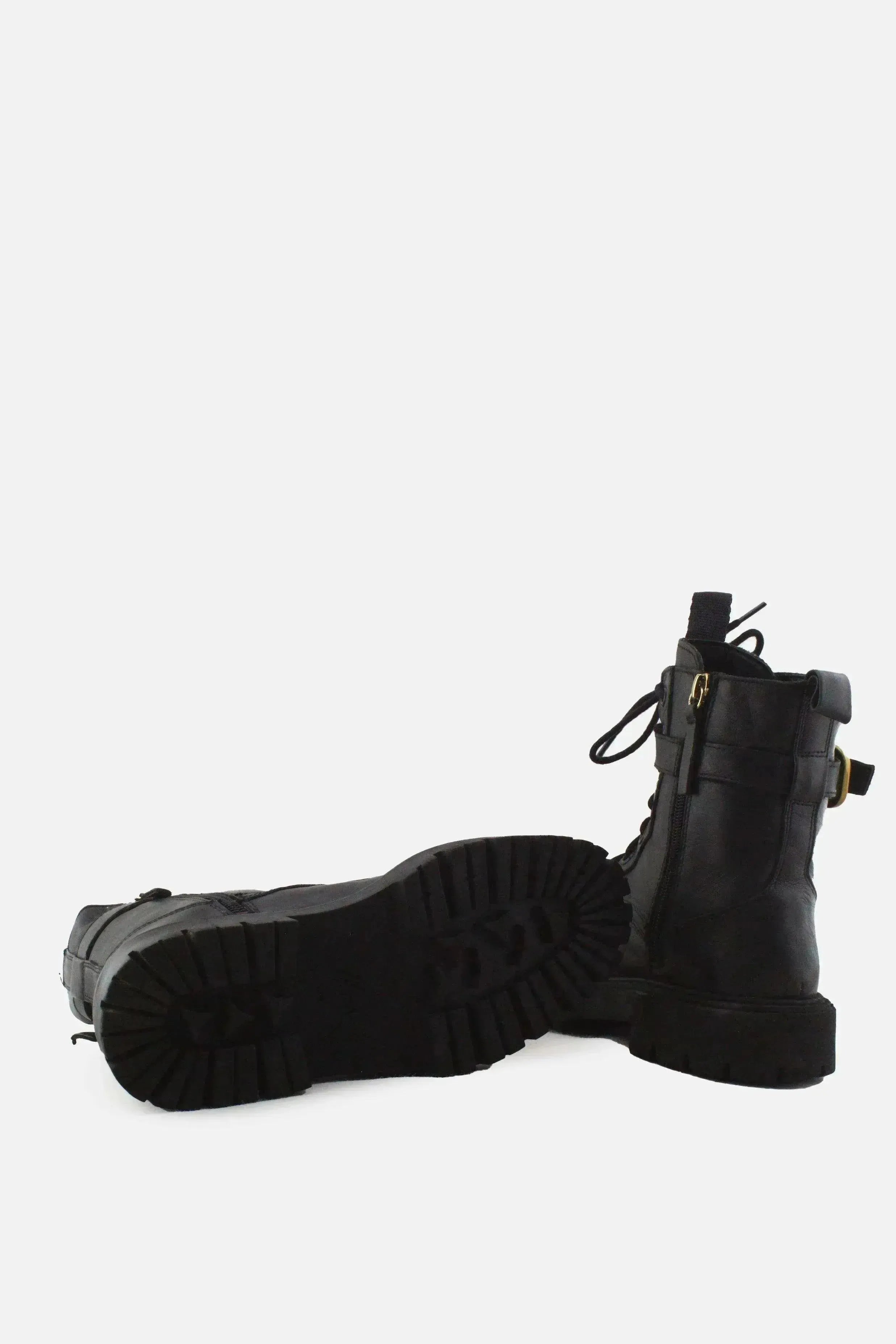 Zara Zipper Laces Buckle Straps Combat Ankle Boots | 100% Authentic Leather - sundaybazar