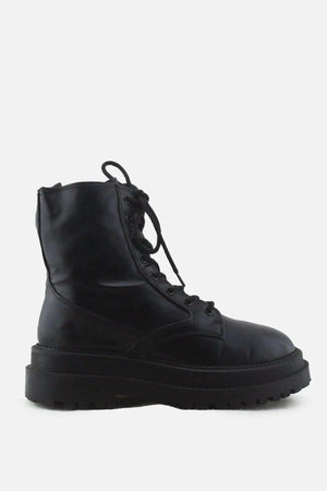 Stradivarius Zipper Laces Combat Ankle Boots | 100% Authentic Leather - sundaybazar
