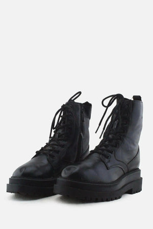 Stradivarius Zipper Laces Combat Ankle Boots | 100% Authentic Leather - sundaybazar