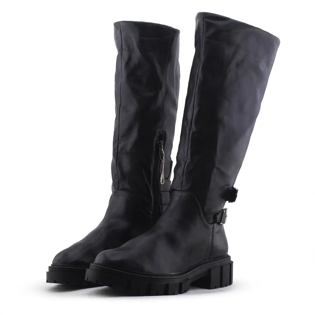 Stradivarius Zipper Buckle Strap Knee High Boot | 100% Authentic Leather