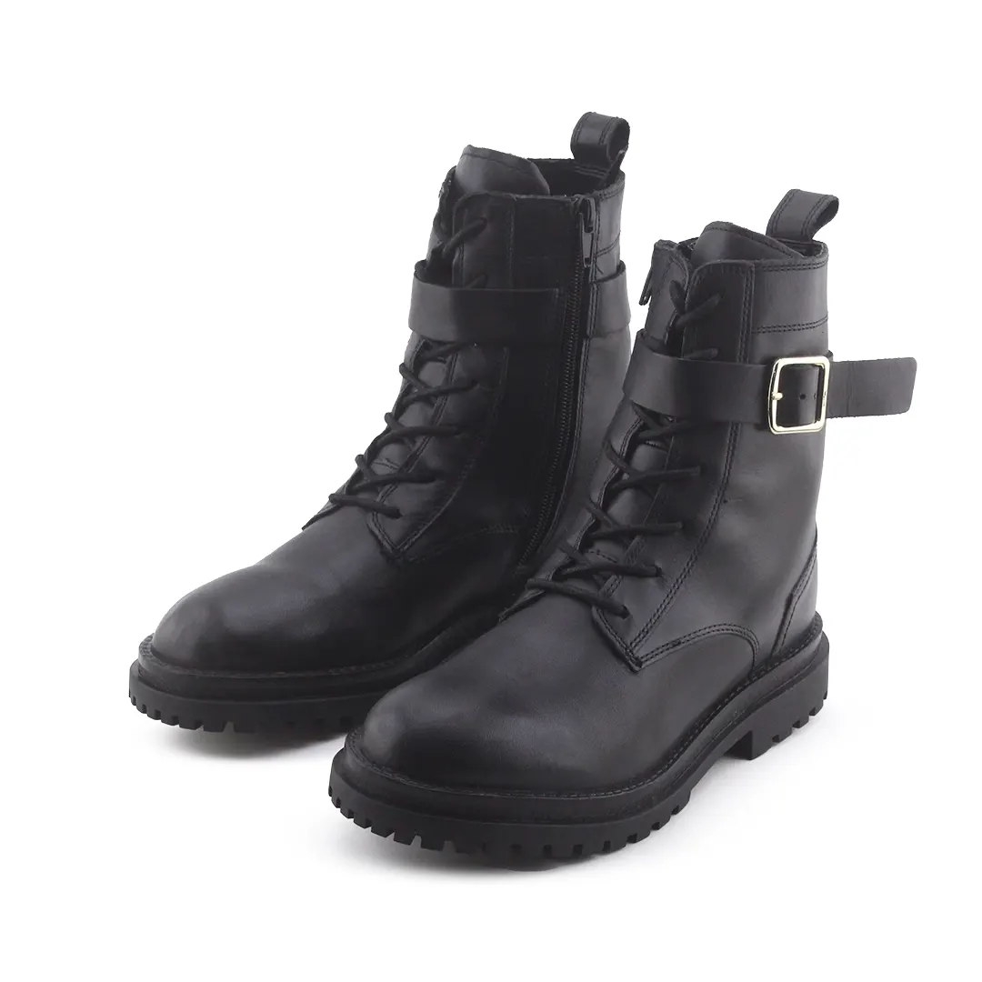 Zara Zipper Buckle Strap Lace Up Ankle Boot | 100% Authentic Leather