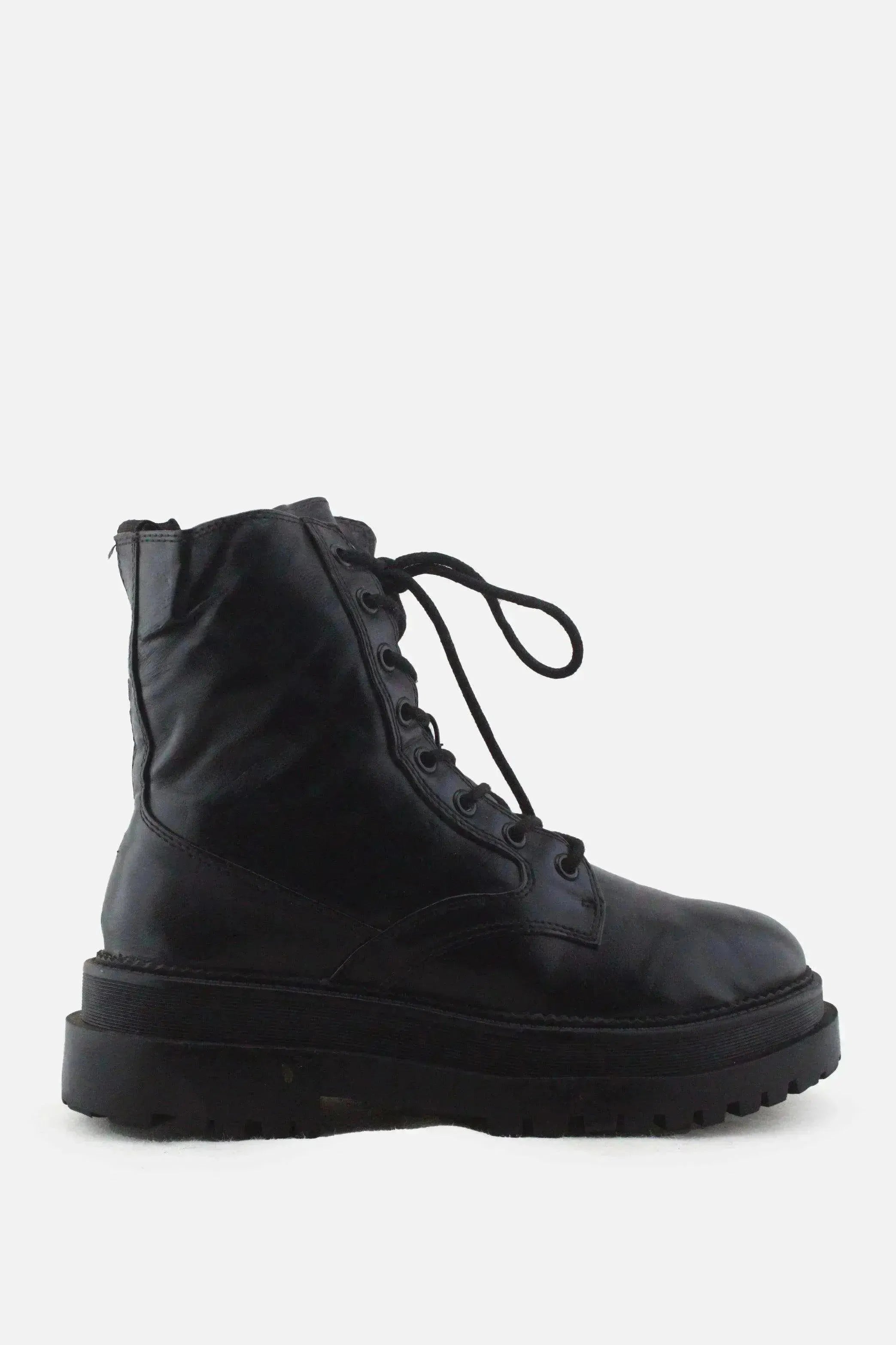Stradivarius Zipper Laces Combat Ankle Boots | 100% Authentic Leather - sundaybazar