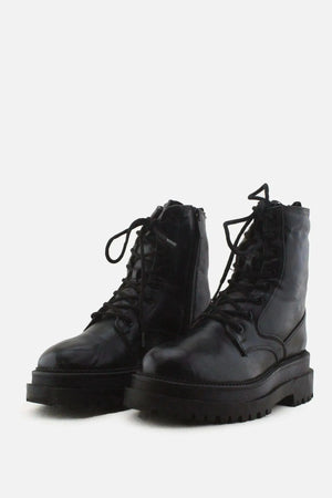 Stradivarius Zipper Laces Combat Ankle Boots | 100% Authentic Leather - sundaybazar