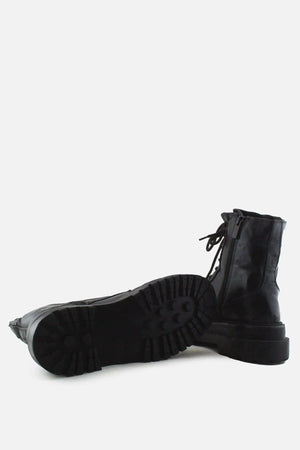 Stradivarius Zipper Laces Combat Ankle Boots | 100% Authentic Leather - sundaybazar