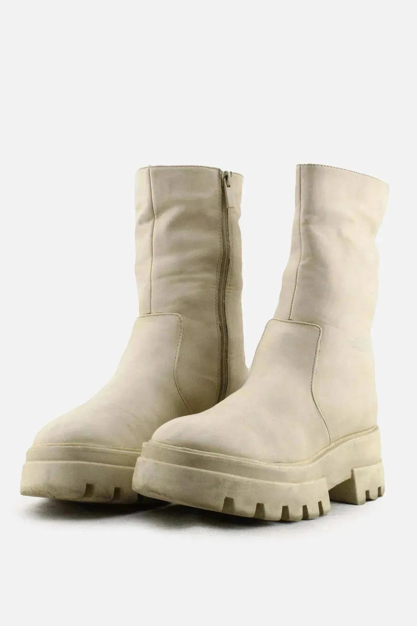 Pull & Bear Zipper Combat Ankle Boots | 100% Authentic Leather - sundaybazar