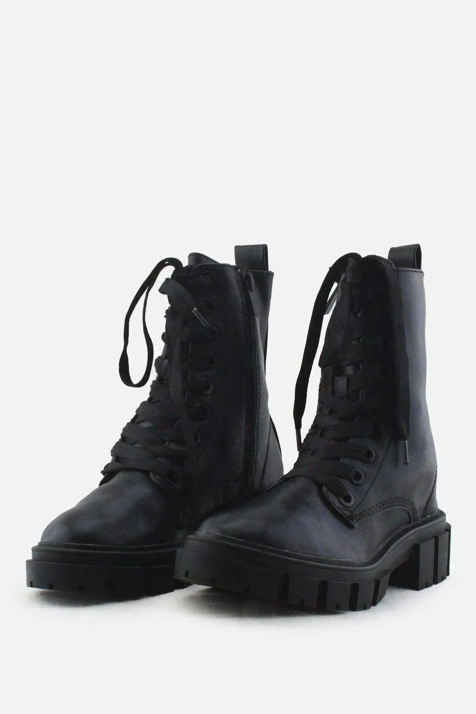 Stradivarius Zipper Laces Combat Ankle Boots | 100% Authentic Leather - sundaybazar