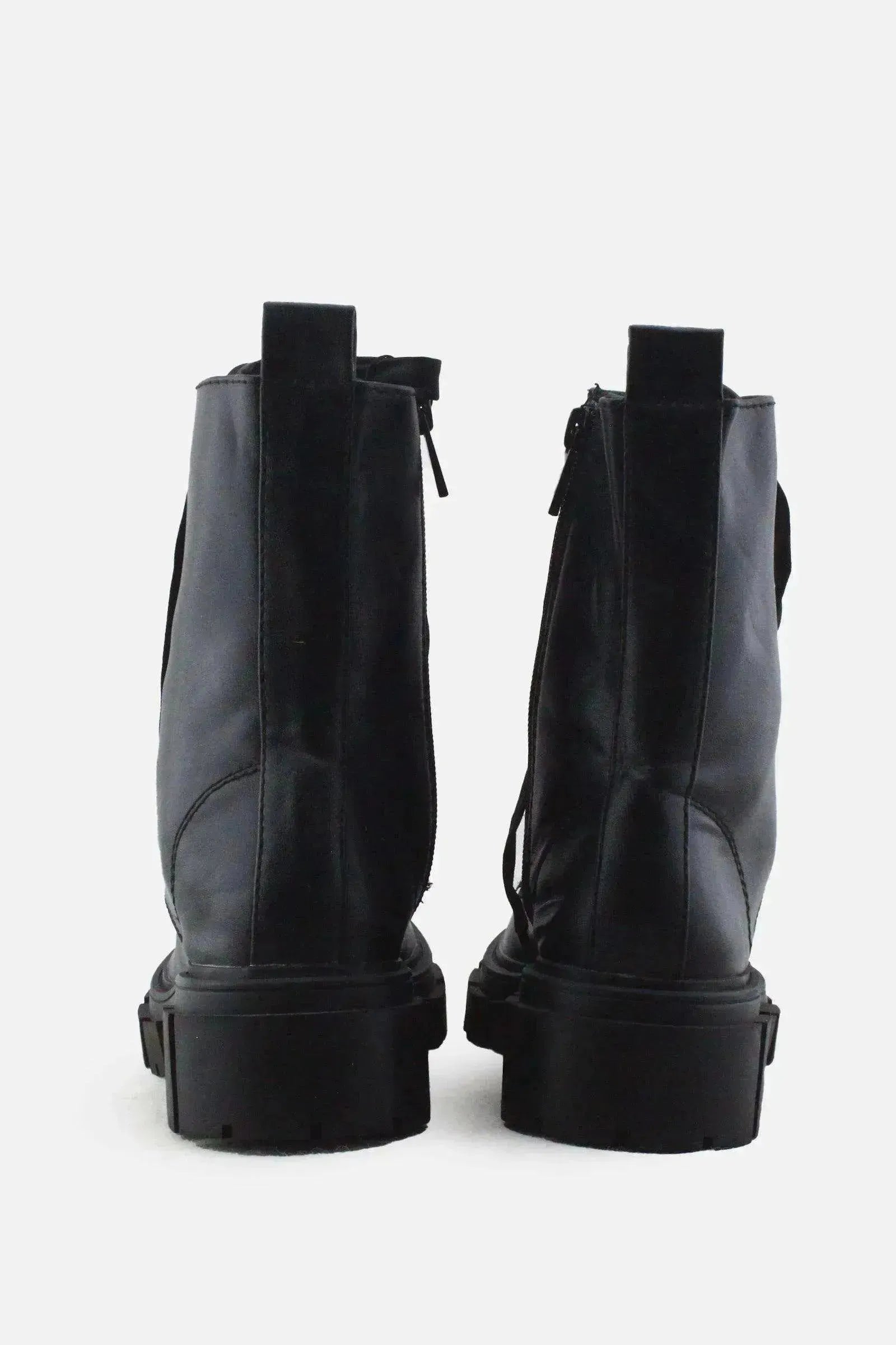 Stradivarius Zipper Laces Combat Ankle Boots | 100% Authentic Leather - sundaybazar